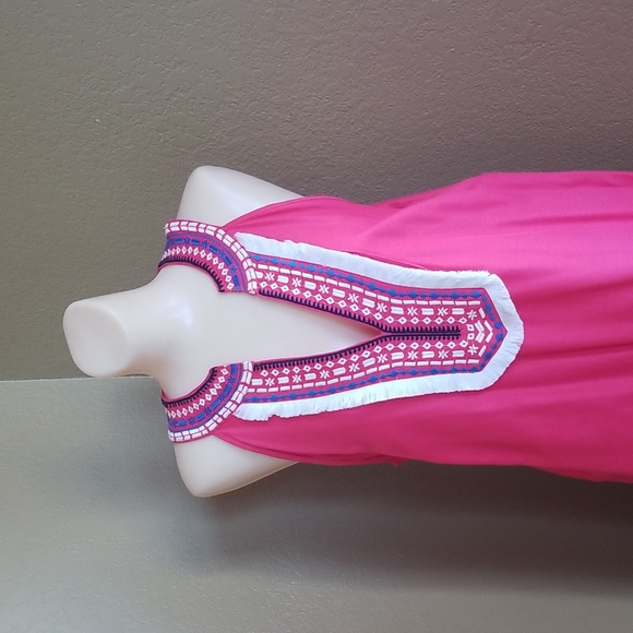 Melon color shift dress with fringe stitching - Picture 5 of 6